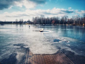 Scenic view of frozen lake against sky