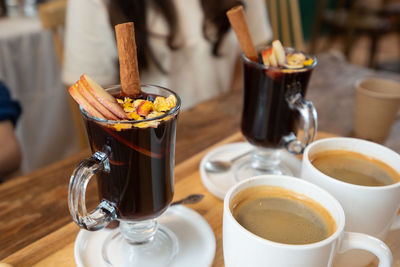 Close-up of coffee cup on table