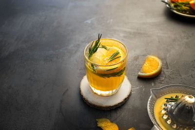 High angle view of drink on table