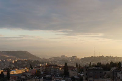 High angle view of buildings in city