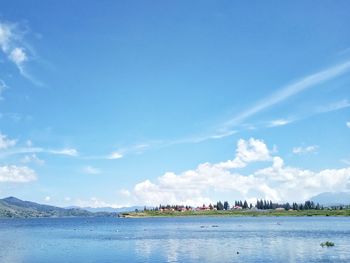 Scenic view of sea against blue sky