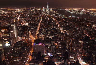 Aerial view of city at night