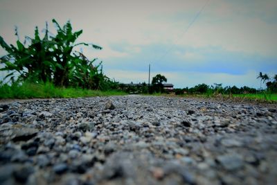 Surface level of road against sky