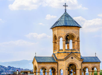 Bell tower of holy trinity cathedral of tbilisi commonly known as sameba in georgia