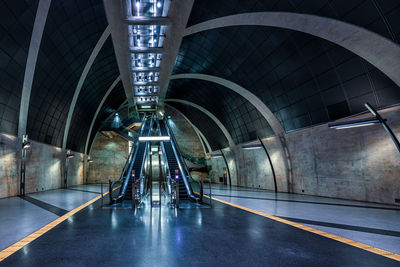 Illuminated subway station platform