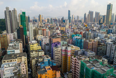 Aerial view of modern buildings in city