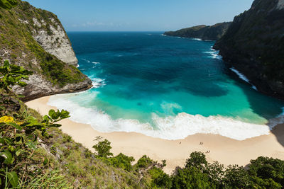 Scenic view of beach and sea against sky