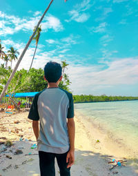 Rear view of man standing on beach