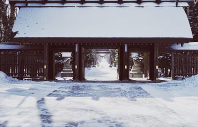 View of snow covered gateway