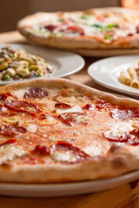 Close-up of pizza on table