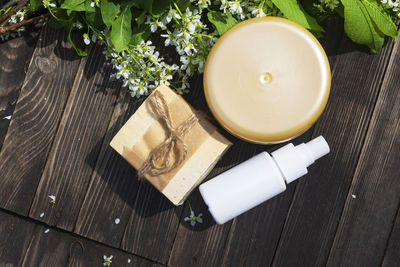 High angle view of food on table
