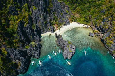 Aerial view of mountain at sea 