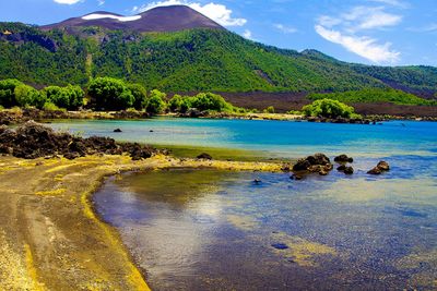 Scenic view of lake against sky