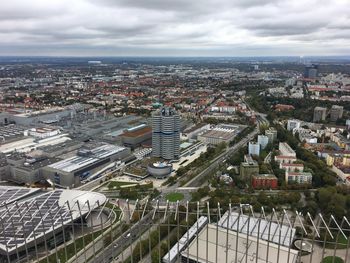 High angle view of street amidst buildings in city