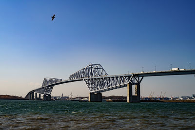 View of bridge over river against clear sky