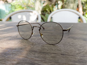 Close-up of eyeglasses on table