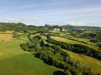 Scenic view of agricultural field against sky