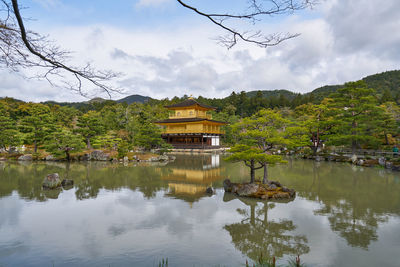 Scenic view of lake against cloudy sky