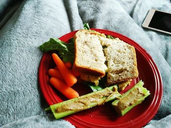 High angle view of food in plate