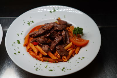 High angle view of meal served in plate