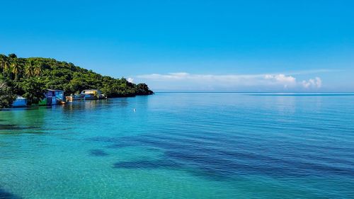 Scenic view of sea against blue sky