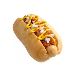 Close-up of hot dog against white background