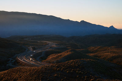 High angle view of mountain road against sky