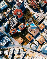 High angle view of buildings in city
