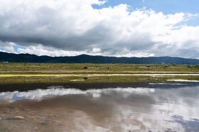 Scenic view of lake against sky