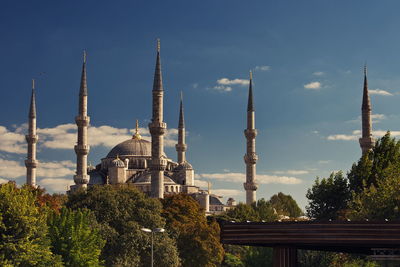 Low angle view of sultan ahmed mosque against sky