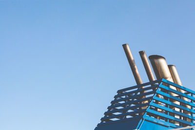 Low angle view of built structure against clear blue sky