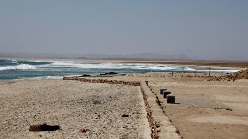 Scenic view of beach against clear sky