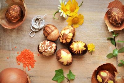 High angle view of flowers on table