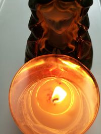 Close-up of illuminated tea light