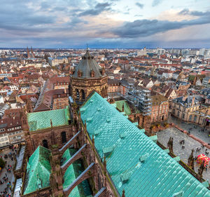 High angle view of buildings in city