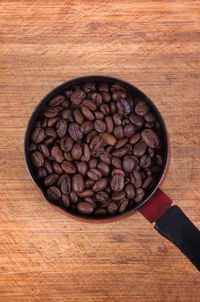 High angle view of coffee beans on table