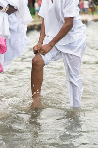 Members of candomble are seen participating in the tribute to iemanja on itapema beach 