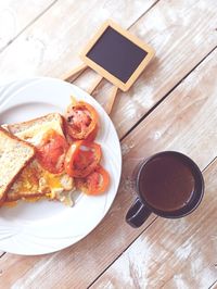 High angle view of breakfast served on table