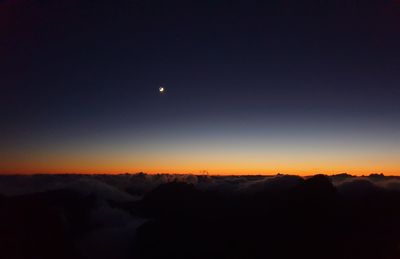 Scenic view of silhouette mountains against sky at night