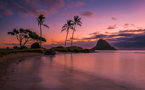 Scenic view of sea against sky during sunset