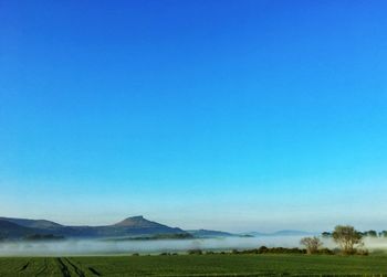 Scenic view of landscape against clear blue sky