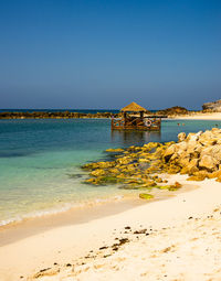 Scenic view of beach against clear sky