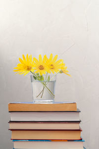 Close-up of yellow flower on table