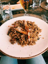 Close-up of food served on table