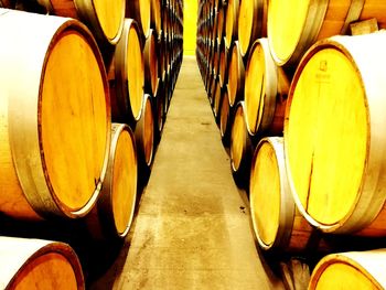 Row of wine bottles in container