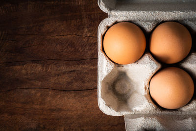 High angle view of eggs on table