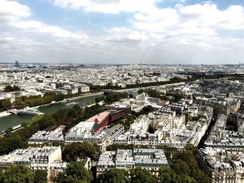 High angle shot of townscape against sky