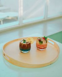 Close-up of dessert served on table