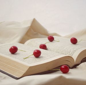 High angle view of cherries on table