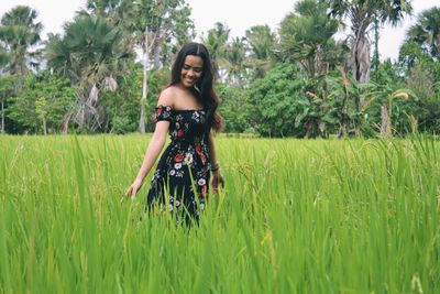 Portrait of woman on the rice field